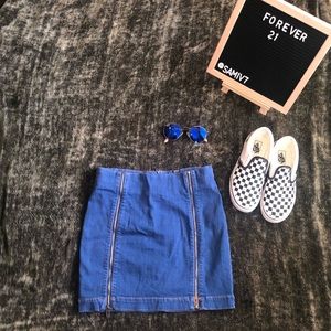 Blue denim mini skirt